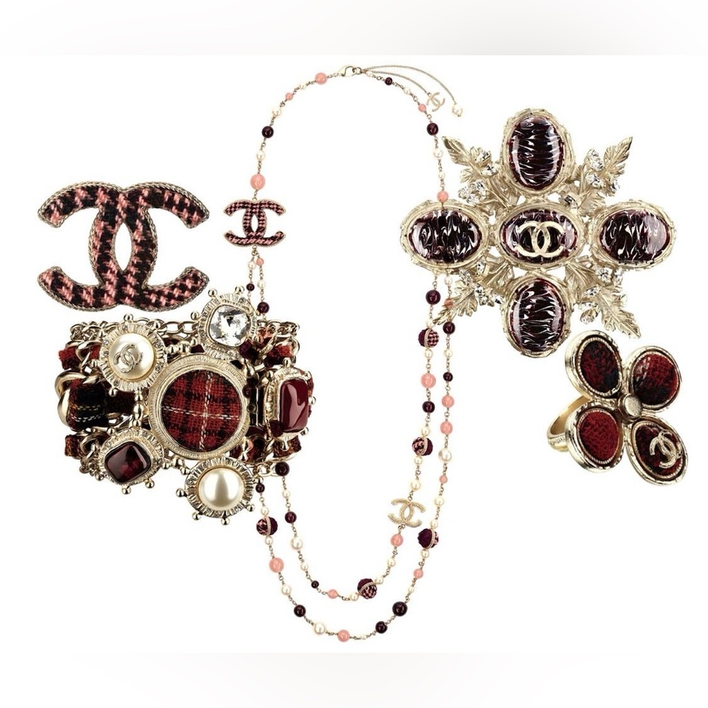 Authentic Chanel 'Paris-Edinburgh' Pink and Grey Tweed CC brooch FW2013 - Picture 4 of 5